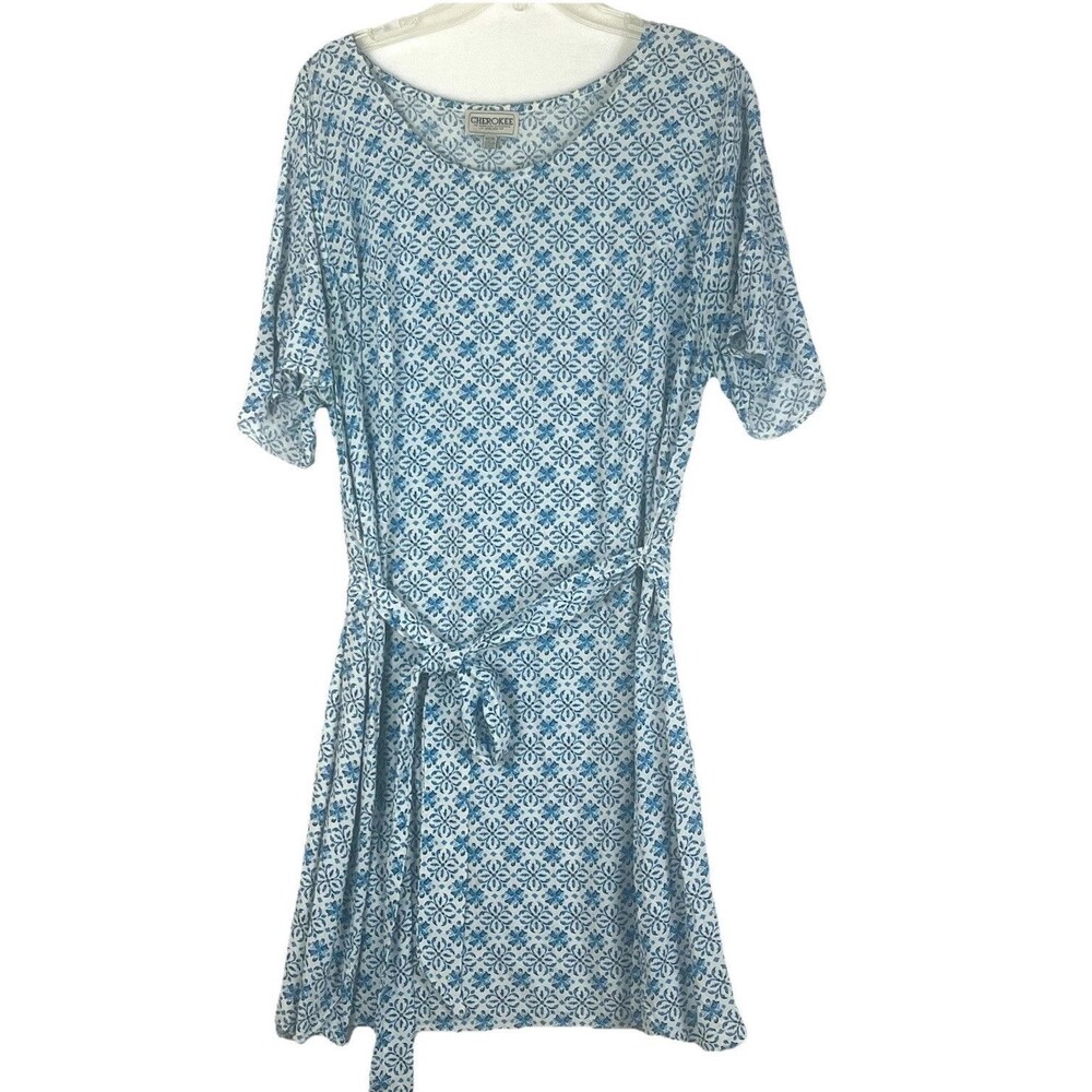 Vintage Cherokee Dress 3XL Cottagecore Geometric Pattern Rayon Flutter Sleeve